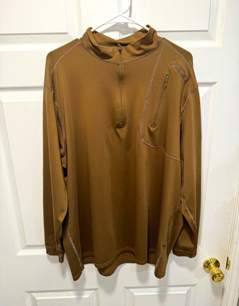 XGO Mens Large Brown 1/4 Zip Pullover Mock Neck Long Sleeve Zip Pocket